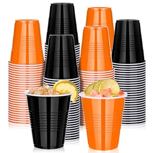 Halloween Fall Plastic Cups Bulk 100 pcs - Black & Orange 12oz Disposable Party Drinkware with Variation Black & Orange / 100