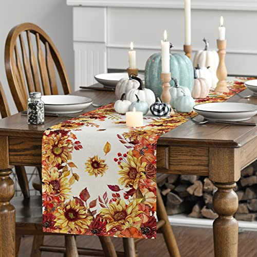 Artoid Mode Fall Table Runner 13x120 Inch Orange & Beige Polyester Home Decor