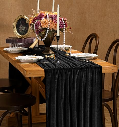 Black Velvet Table Runner 20x120 Inches Set of 2 - Luxurious Fall Halloween Decor