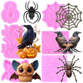 Halloween Silicone Fondant Mold Set of 6 with Spider Web Bat Crow Design - Style E