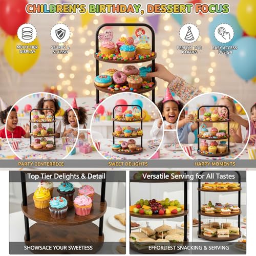 Wooden 3-Tier Cupcake Stand for 50 Desserts Rustic Display & Serving Tray