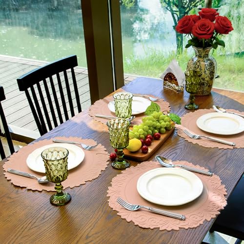 Pink Faux Leather Placemats Set of 6 - Modern Table Protectors