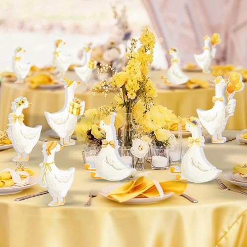 Wooden Silly Goose Tabletop Decor Set - Pink Bow for 1st Birthday Party (Yellow Variation)