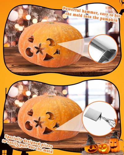 Pumpkin Carving Kit with 25 Stainless Steel Tools & Reusable Stencils