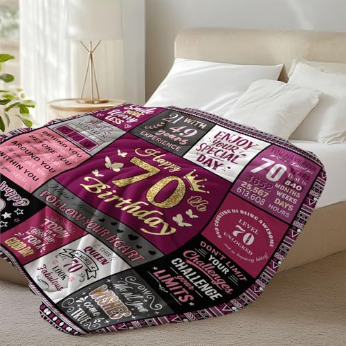 Boho 70th Birthday Throw Blanket - 50x60 Inches for Women, Happy 70th Gift Idea