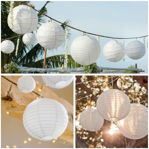 12 Inch White Paper Lanterns - Decorative Chinese Hanging Lanterns for Weddings, Parties, Christmas & Home Decor - 30 Pack
