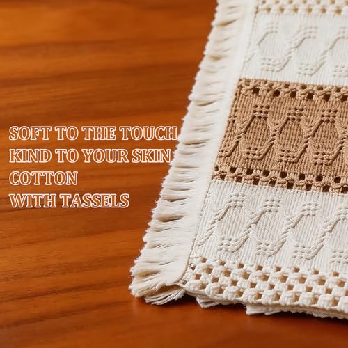 Boho Placemat Set - 6 Rustic 11.8 x 19 Inch Table Mats with Macrame Tassels