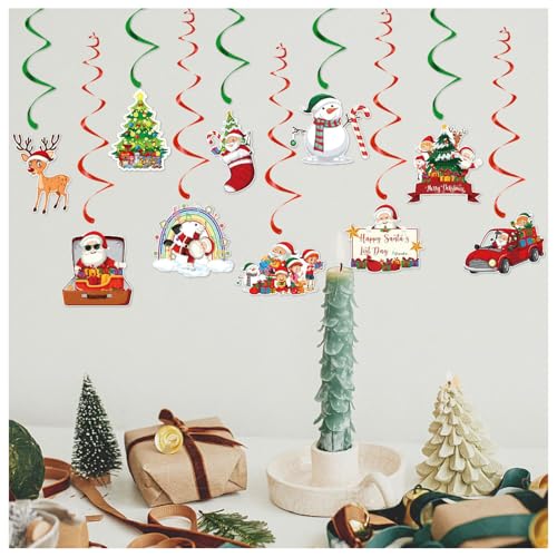 10Pcs Christmas Hanging Decorations Swirls Elk Snowman Ceiling Decor Holiday Indoor Outdoor