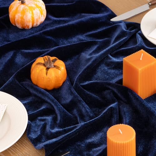 Navy Blue Velvet Table Runner 20 x 120 Inch - Fall Winter Home Decor, Elegant Dining Accessory - Variation 3