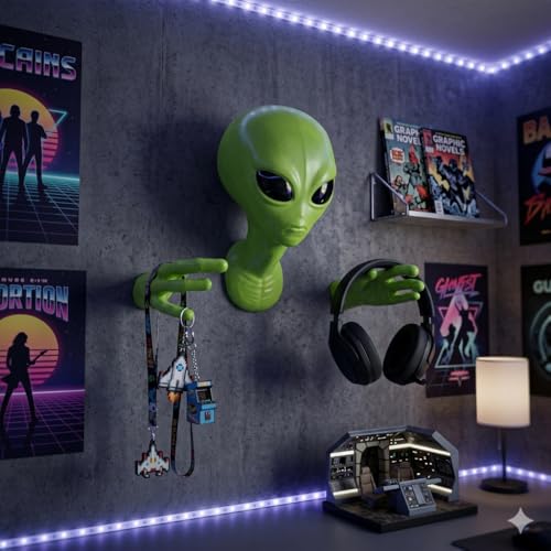 Alien Head Wall Decor - 3D Sci-Fi Sculpture with Hands & Head, Halloween Wall Art