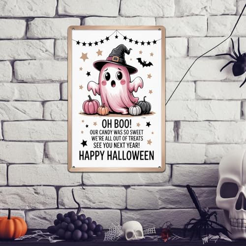 Halloween Trick or Treat Metal Sign 8x12 Inch - Spooky Wall Decor for Home & Party