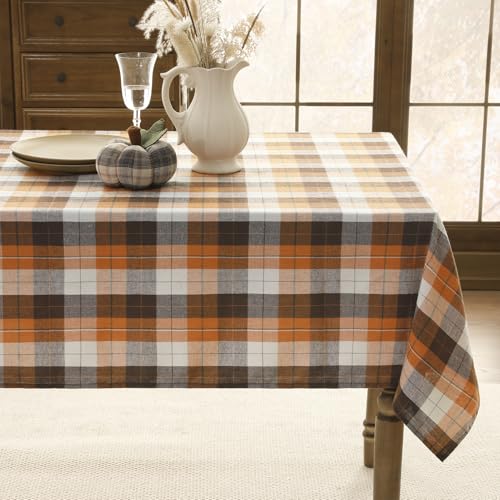 Romanstile Fall Checkered Tablecloth - Brown Plaid 54 x 80 Inch Rectangle