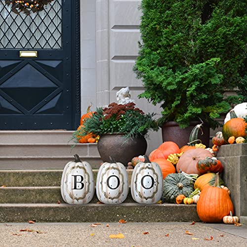 Halloween White Pumpkin Boo Sign Decoration - 13 Inch Festive Holiday Decor