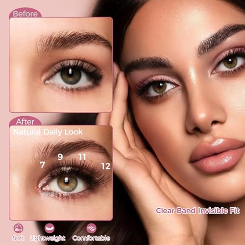 Cat Eye False Eyelashes N001 - Wispy Lightweight Fake Lashes with Clear Band, 7-Pair Set