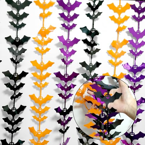 HPMAISON Halloween Foil Fringe Curtains 2 Pack - Bat Orange Black Purple Streamers