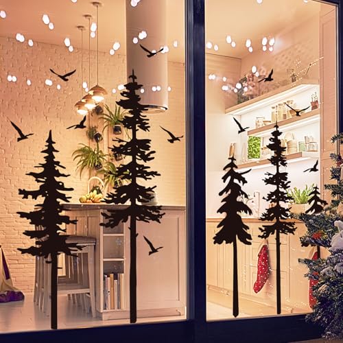 Black Forest Tree Wall Decals with Birds - Peel and Stick Woodland Mural for Bedroom