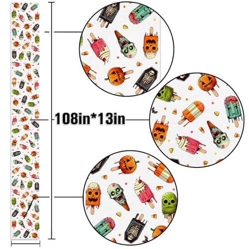 Halloween Ice Cream Party Table Runner 13x108 Inches Spooky Pumpkin Skull Decor