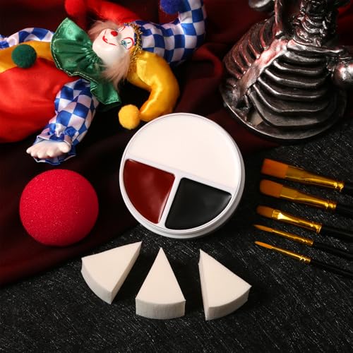 Halloween Clown Face & Body Paint Kit - Red Black White SFX Makeup Set with Brushes & Sponges