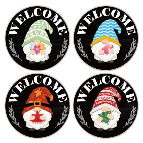 Black and White Interchangeable Gnome Welcome Sign for Fall Halloween Porch Decor