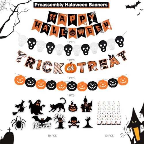 Orange Halloween Decorations Kit with Banners & Swirls - Spooky Party Supplies