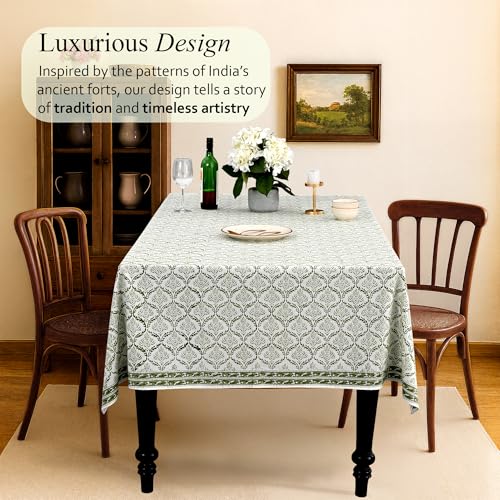 Fern Regal Cotton Square Tablecloth 60x60 Inches Indian Block Print