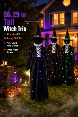 Lighted Halloween Yard Decorations Set of 3 Witches - Black, 59 Inches
