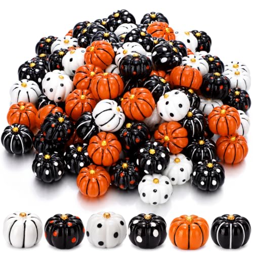 Halloween Pumpkin Mini Resin Figurine Set - 80 Pieces, Black, White & Orange Variations