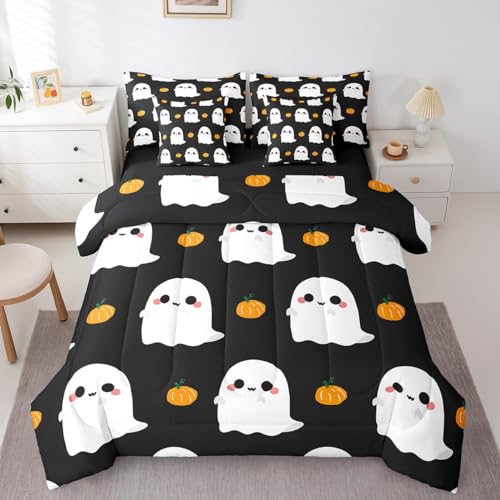 Cartoon Ghost Queen Comforter Set 7 Piece Halloween Bedding with Sheets - Multi 13