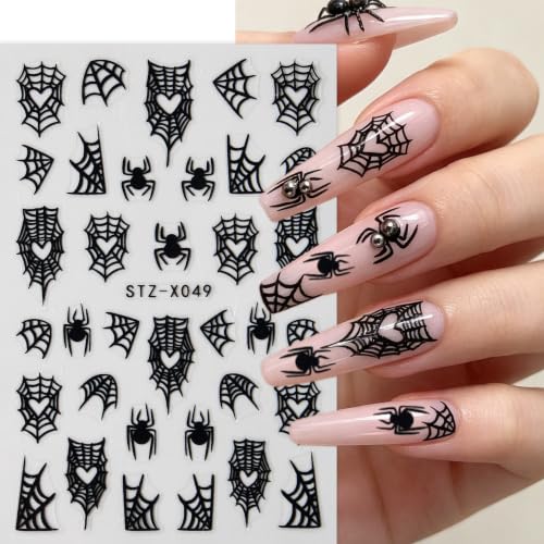 Halloween Nail Stickers Set 4 Sheets Spider Web Rhinestones & Bats - Style10