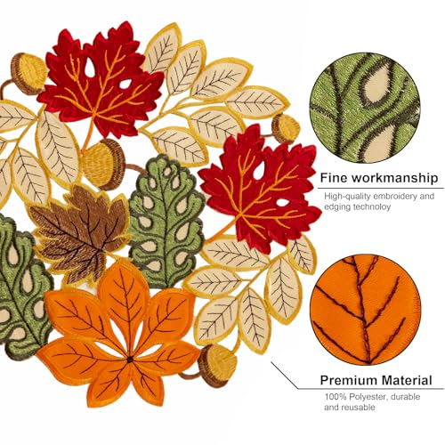 Thanksgiving Fall Placemat Set of 4 - Round Colorful Maple Leaves Table Decor