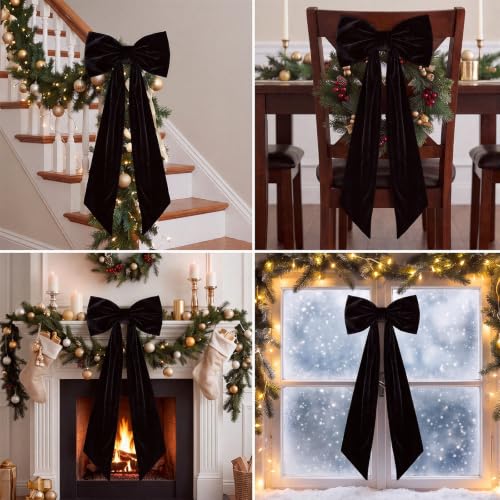 Large Black Velvet Halloween Bow for Doors & Decor - Gothic Style, 47x16 Inches (Variation: Black / Christmas Style)