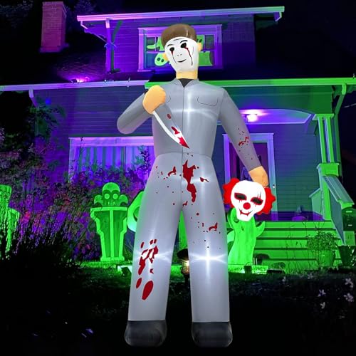 10FT Inflatable Halloween Decoration with Lights - Creepy Serial Killer Yard Decor
