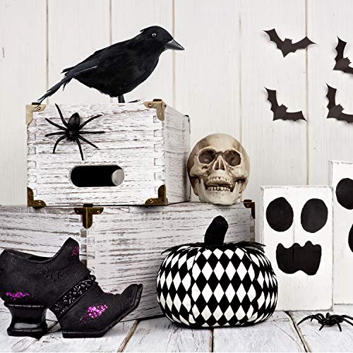 Realistic Feathered Black Crow Decorations Set for Halloween & Autumn