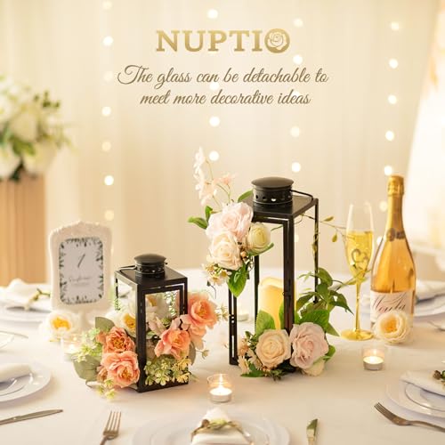 NUPTIO Large Black Indoor & Outdoor Metal Floor Lantern - 13.8 Inch Tall