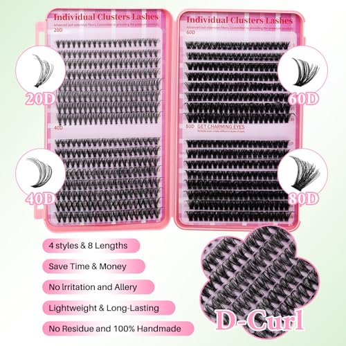 Wispy Lash Clusters Set 4 Styles 640pcs Natural Eyelash Extensions - 20D+40D+60D+80D Variation