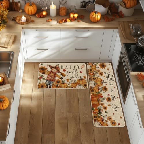 Fall Kitchen Mats Set of 2 Non-Slip Decor Mats for Entryway and Floor Protection
