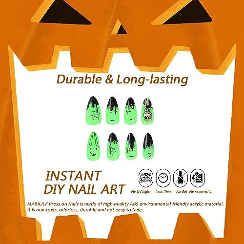 Halloween Press On Nails Medium Almond Glow in The Dark Full Cover Nightmare Christmas Fake Nails - Variation 10
