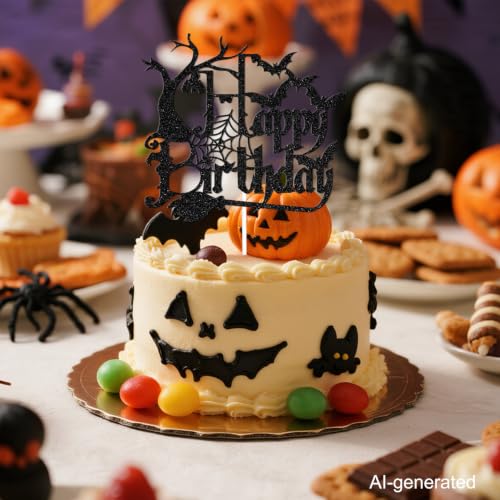 Halloween Birthday Cake Topper Bat Design Glitter Party Decoration