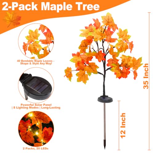 Outdoor Solar Maple Tree Lights Set - 8 Lighting Modes, Waterproof Fall Decor, 40 LEDs