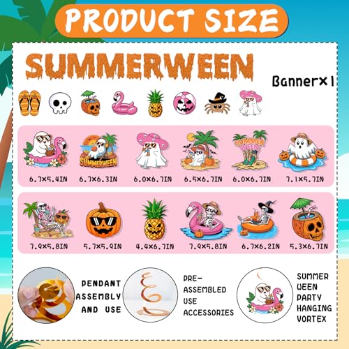 Summerween Party Decorations Set with Banner and Hanging Swirls - Halloween Summer Theme