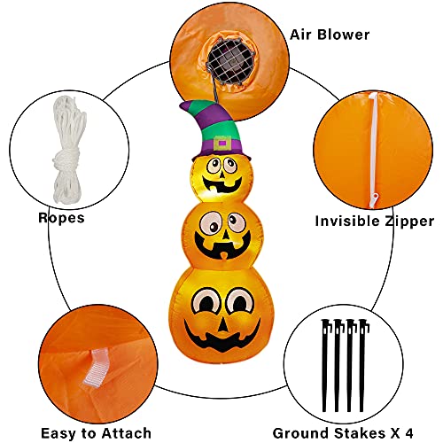 Inflatable Halloween Pumpkins with Witch Hat and LED Lights - 5 Ft Outdoor Yard Decor