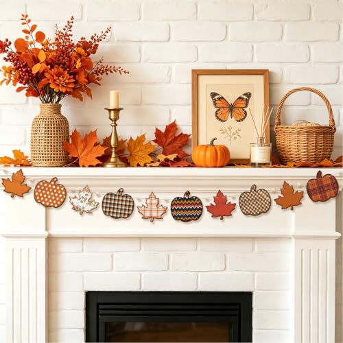 Fall Pumpkin Garland with Wooden Beads - Rustic Autumn Wall Decor - Fall Variation