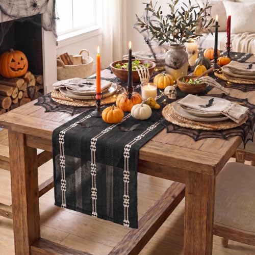 Black Farmhouse Embroidered Table Runner 13x36 Inch Halloween Dining Decor