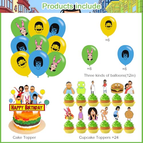 Bobs Burgers Birthday Party Decorations Set with Balloons & Backdrop - Kids Cartoon Theme