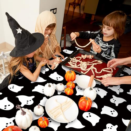 Halloween Ghost Tablecloth 60x104 Inch Black White Table Cover for Party & Decor