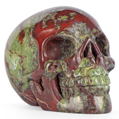 Dragon Blood Stone Crystal Skull Figurine - Carved Healing Skull Decor - Day of The Dead Gift