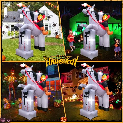 8 FT Headless Horseman Halloween Inflatable with LED Lights for Outdoor Yard Decor