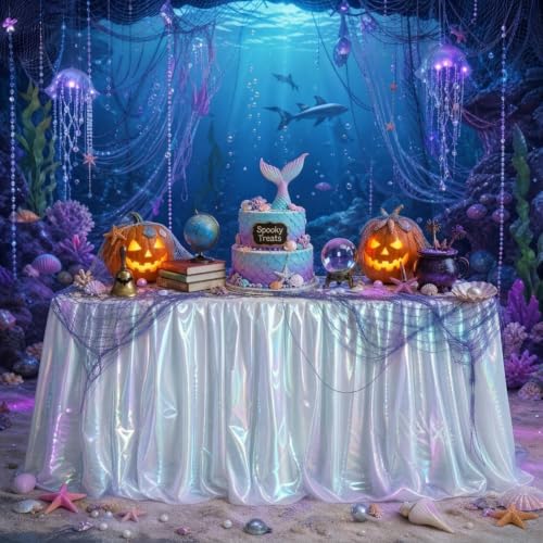 6 ft Iridescent Tulle Mermaid Table Skirt for Halloween & Party Decor