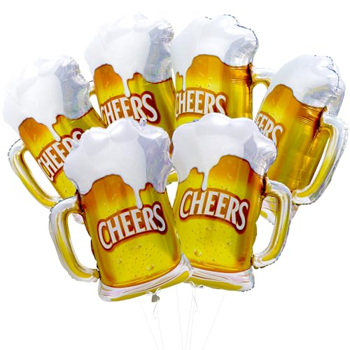 6 Pack Beer Mug Balloons for Party Decorations, Reusable Foil Helium or Air Inflatable