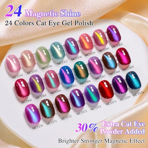 Ethereal Aurora Cat Eye Gel Nail Polish Set - 28Pcs, Same Color & Bottle, DIY Manicure